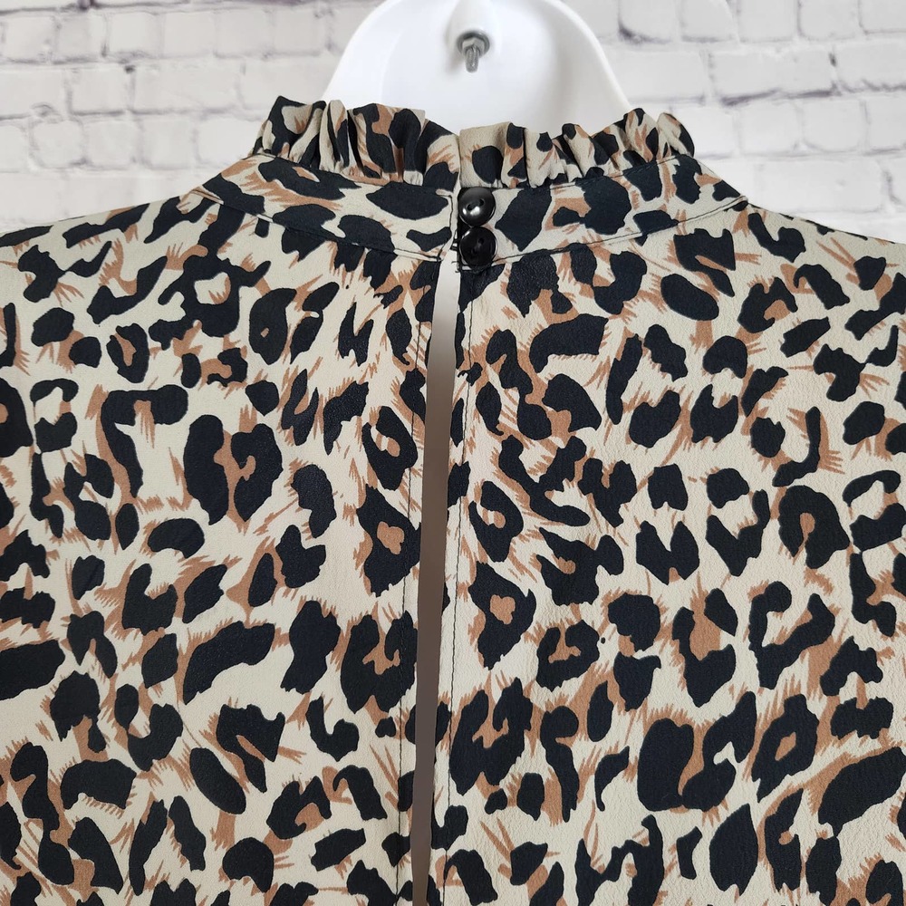 Asos Women's High Ruffle Neck Long-sleeve Leopard Tiered Mini Dress 6 - Picture 5 of 8